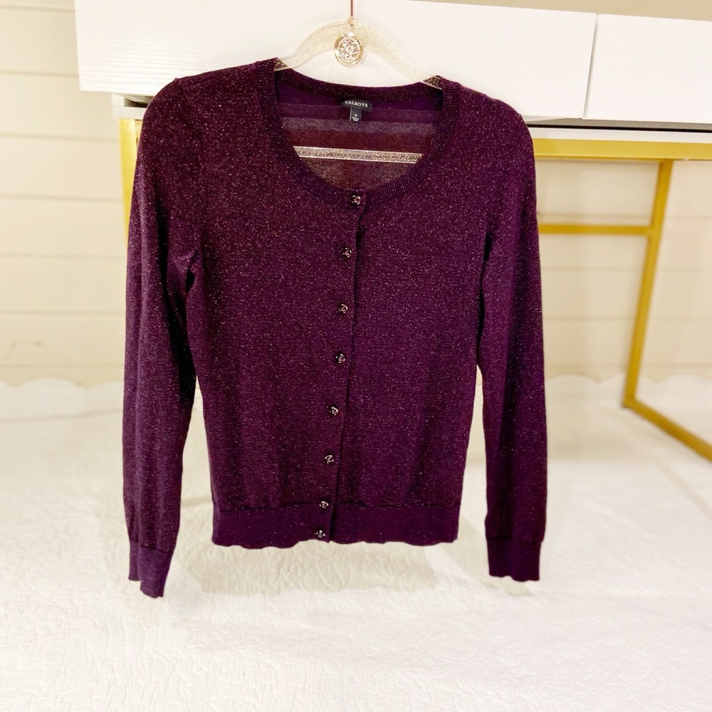 ✨3/15✨ LN Talbots Plum Metallic Button Up Cardigan